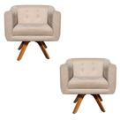 Poltrona Sala Decorativa Kit 2 Julia Giratória Madeira Suede M11- D'Rossi