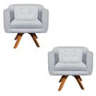 Poltrona Sala Decorativa Kit 2 Julia Giratória Madeira Suede M11- D'Rossi