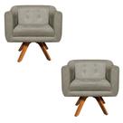 Poltrona Sala Decorativa Kit 2 Julia Giratória Madeira Suede Marrom Rato M11- D'Rossi