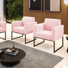 Poltrona Sala Decorativa Kit 2 Marisa Aço Industrial Preto Suede Rosa Bebê D03 - D'Rossi