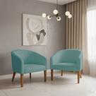 Poltrona Sala Decorativa Kit 2 Stella Pé Madeira Trapézio Castanho Cotelê Ext/Veludo Menta D03 - D Rossi