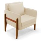 Poltrona Sala Decorativa Lana Sintético PU Nozes com Linho Bege Base Madeira D03 - D'Rossi