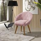 Poltrona Sala Decorativa Louis Veludo Rosa Pés Palito Castanho