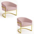 Poltrona Sala Decorativa ndustrial Dourada Kit 2 Arielle Veludo Rosê
