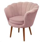Poltrona Sala Decorativa Pétala Veludo Rosa Pés Palito Castanho