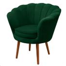 Poltrona Sala Decorativa Pétala Verde Bege Pés Palito Castanho