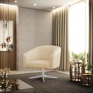 Poltrona Sala Decorativa Stella Giratória Cromada Sintético PU Bege D03 - D Rossi