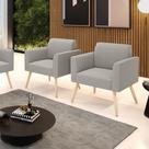 Poltrona Sala Estar Pé Palito Natural Kit 2 Marisa Bouclê Cinza Poltrona Sala Estar Pé Palito Natural Kit 2 Marisa Bouclê Cinza