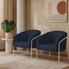 Poltrona Sala Industrial Alta Champanhe Kit 2 Stella Suede D03 - D'rossi Cor Azul