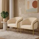 Poltrona Sala Industrial Alta Dourado Kit 2 Stella Suede D03 - D'rossi Bege