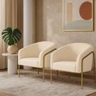 Poltrona Sala Industrial Alta Dourado Kit 2 Stella Veludo Bege D03 - D'rossi