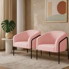Poltrona Sala Industrial Alta Preto Kit 2 Stella Suede Rosa Bebê D03 - D Rossi