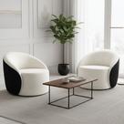 Poltrona Sala Orgânica Kit 2 Lua Fixa Sintético PU Preto/Bouclê Off White D03 - D Rossi