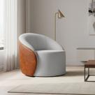 Poltrona Sala Orgânica Lua Fixa Sintético PU Nozes/Linho Cinza D03 - D Rossi Poltrona Sala Orgânica Lua Fixa Sintético PU Nozes/Linho Cinza D03 - D Rossi
