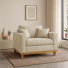 Poltrona Sofa Benny com Almofada Linho Base de Madeira Castanho