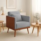 Poltrona Sofia Suede C/ Detalhes material sintético+ Almofada De Brinde Cinza Claro