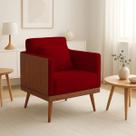 Poltrona Sofia Suede C/ Detalhes material sintético+ Almofada De Brinde Vermelho