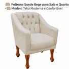 Poltrona Suede Bege para Sala e Quarto Modelo Teka Moderna e Confortável