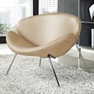 Poltrona Trevo Couro Natural Bege Base Inox