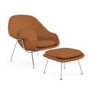 Poltrona Womb Chair com Puff Cromada Sintético Caramelo