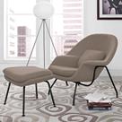 Poltrona Womb Chair com Puff Linho Bege