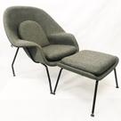 Poltrona Womb Chair com puff linho grafite base preta - Poltronas do Sul