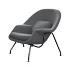 Poltrona Womb Chair sem Puff Base Preta Linho Cinza