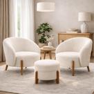 Poltronas Modernas Bouclé Com Pufe Conjunto Completo Bouclê Off White Minimalista Poltronas Modernas Bouclé Com Pufe Conjunto Completo Bouclê Off White Minimalista