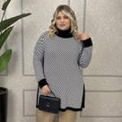 Poncho Feminino de Tricô Mousse Xadrez Gola Alta Plus Size