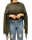 Poncho Feminino Kimono Tricô Mousse Com Detalhe de Franja