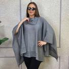 Poncho Feminino Tricô Lã Gola Alta Quente Inverno Estilo Poncho Feminino Tricô Lã Gola Alta Quente Inverno Estilo
