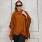Poncho Feminino Tricot Mousse Liso Gola Alta Casaco Inverno
