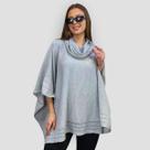Poncho Feminino Tricot Mousse Liso Gola Alta Casaco Inverno