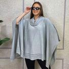 Poncho Feminino Tricot Mousse Liso Gola Alta Casaco Inverno