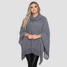 Poncho Feminino Tricot Mousse Liso Gola Alta Casaco Lã Inverno