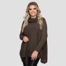 Poncho Feminino Tricot Mousse Liso Gola Alta Casaco Lã Inverno