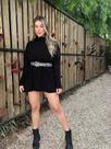 Poncho gola alta blusa ampla mocha mousse
