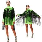 Poncho Halloween Feminina Preta Com Franja de Morcego