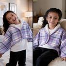 Poncho Infantil Sherpa Xadrez Forrado Manta Capa Inverno Quentinha