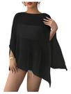Poncho Shawl RoseSeek feminino transparente em malha preta Poncho Shawl RoseSeek feminino transparente em malha preta