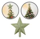 Ponta Topo De Árvore Com Glitter Enfeite De Natal Decoração Natalina Brilhante 12cm X 14cm Dourada