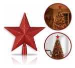 Ponteira Árvore Natal Glitter Estrela Decoração Enfeite 24cm Vermelho Estrela Glitter