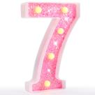 Pooqla Luz LED Número 7 Rosa con Brillantina a Pilas