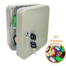 Porta 20 Chaves Claviculário em Aço + 20 Chaveiros Numerados Coloridos c/ Chave Reserva Armário Gabinete Quadro Chaves