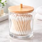 Porta Algodão Cotonete Organizador Para Banheiro Lavabo Clínica Pote Tampa Bambu
