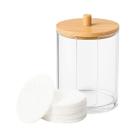 Porta Algodão Disco Com Tampa De Bambu Organizador 9cm