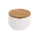 Porta Algodão Em Cerâmica Com Tampa De Bambu 12,5cm