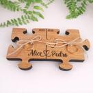 Porta Alianças Rústico Quebra-cabeça Madeira MDF Casamento Boho Noivado