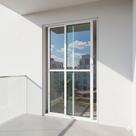 Porta Balcão 2 Folhas Vidro Alumínio Branco Linha 25 Com Fechadura Brecorimo