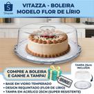 Porta Bolo Boleira Prato Vidro 32cm Flor De Lírio Vitazza + Brinde Tampa 25cm Acrílico Transparente